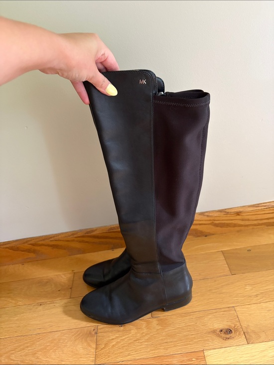 Michael Kors Shoes - Michael Kors Black Leather and Stretch-Back Knee Boots